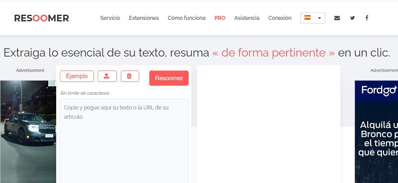 Páginas para Resumir textos en linea gratis en español - Resoomer