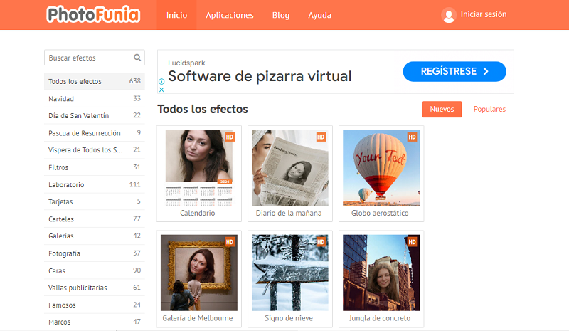 photofunia - paginas para crear y editar fotos e imagenes